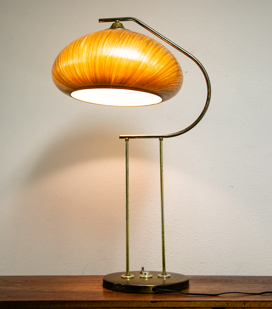 Mid Century Modern Table Lamp Brass Light Gold Harvey Guzzini Italian Round Mcm - Image 2