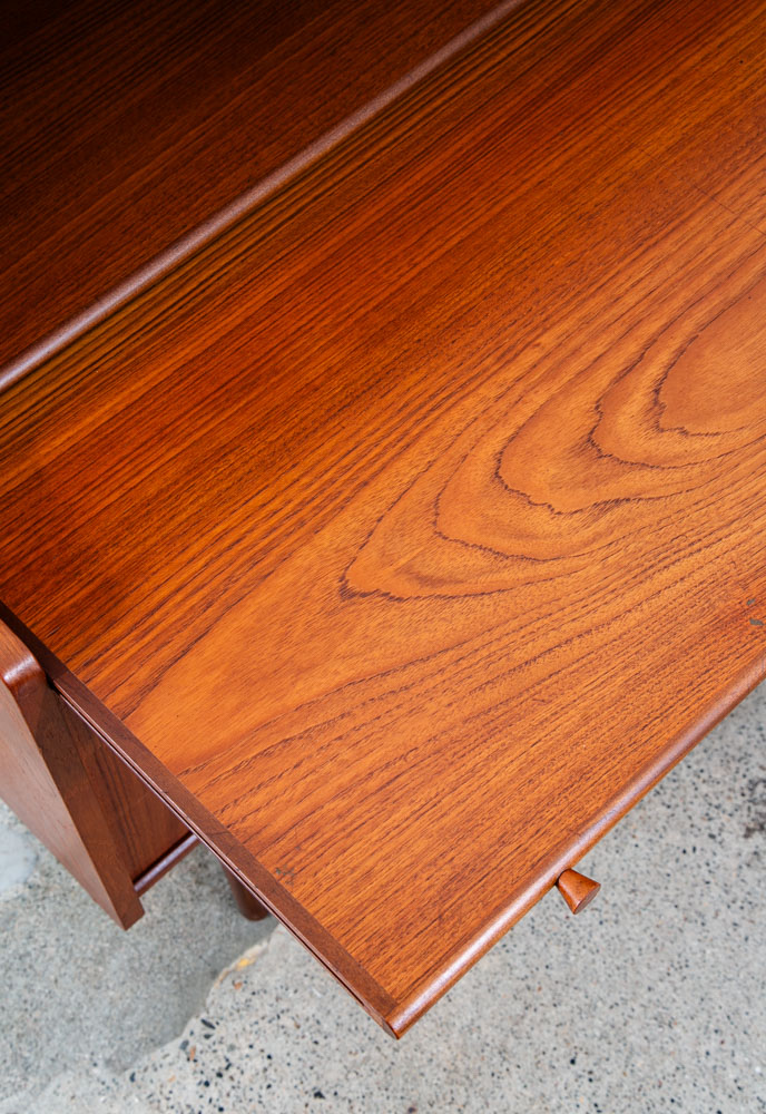 Mid Century Danish Modern Secretary Desk Teak Sliding Denmark 5 Drawers Handles - Image 12