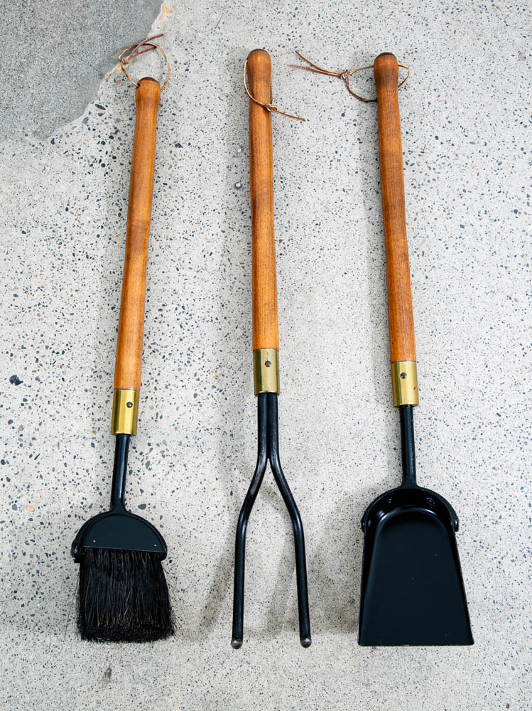 Mid Century Modern Fireplace Tools Wood Brass Cast iron Pilgrim Seymour Nelson - Image 3