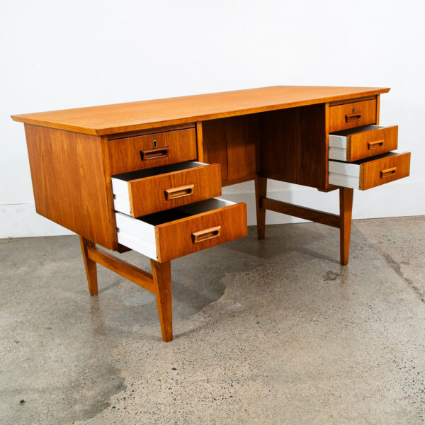 Mid Century Modern Desk Executive Oak Vintage 6 Drawers Denmark Office Bookshelf - Image 3