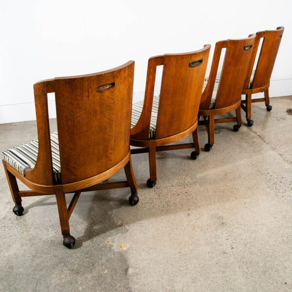 Mid Century Modern Dining Chairs Set 4 Walnut Rolling Vintage Casters X frame - Image 3