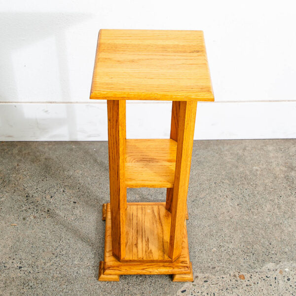 Mid Century Modern Solid Oak Pedestal Plant Stand Shelf Square Vintage - Image 5
