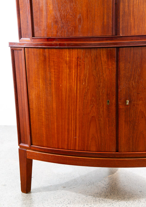 Mid Century Danish Modern Corner Cabinet Unit Teak Round Front 2 Tier Locking - Image 10
