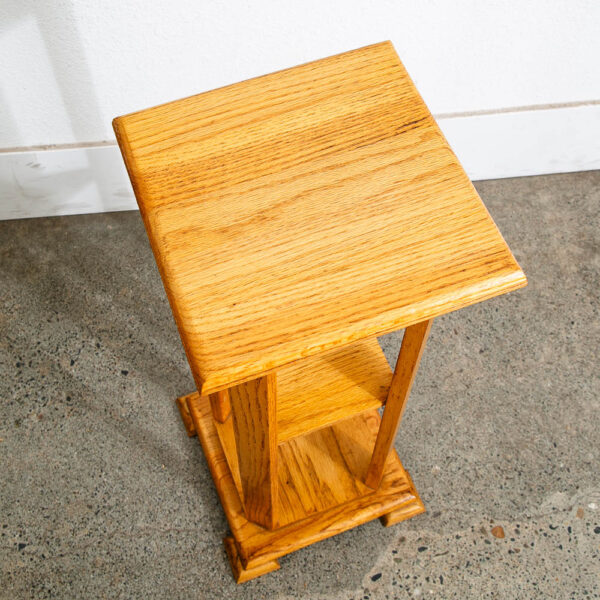 Mid Century Modern Solid Oak Pedestal Plant Stand Shelf Square Vintage - Image 6