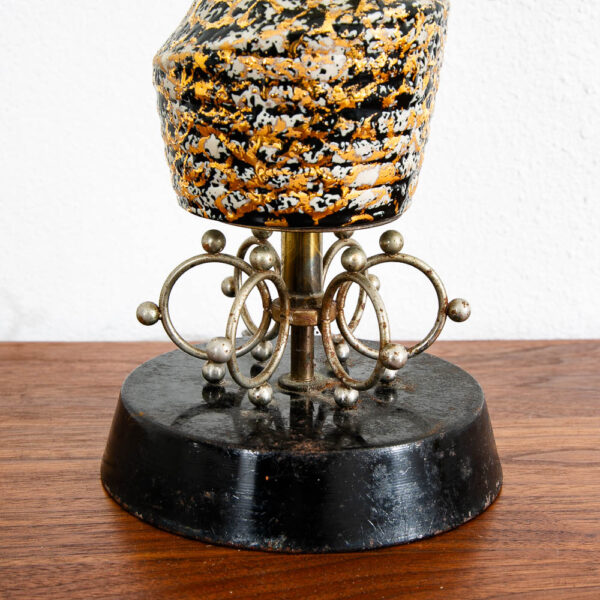 Mid Century Modern Table Lamp Atomic Swirled Black Gold Ceramic Brass Vintage - Image 6