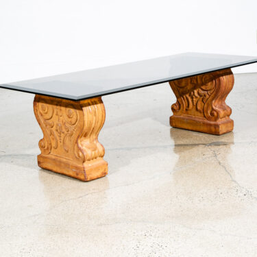 Mid Century Modern Coffee Table Smoked Glass Cement Sculptural Vintage Brown