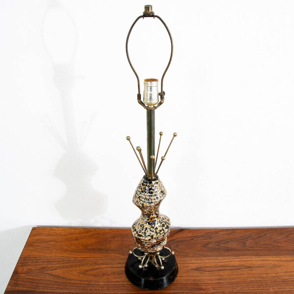 Mid Century Modern Table Lamp Atomic Swirled Black Gold Ceramic Brass Vintage
