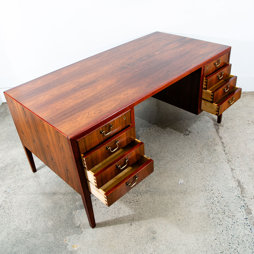 Mid Century Danish Modern Desk Executive Rosewood Ole Wanscher Locking 8 Drawer - Image 7