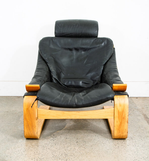 Mid Century Danish Modern Lounge Chair Black Leather Bentwood Armchair Tandem - Image 2