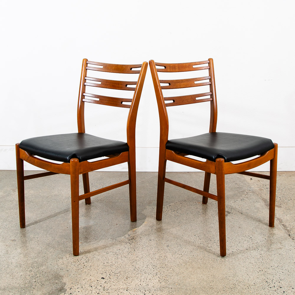 Mid Century Modern Dining Chairs Pair Set Mobler Ladder Farstrup Teak Mcm Black