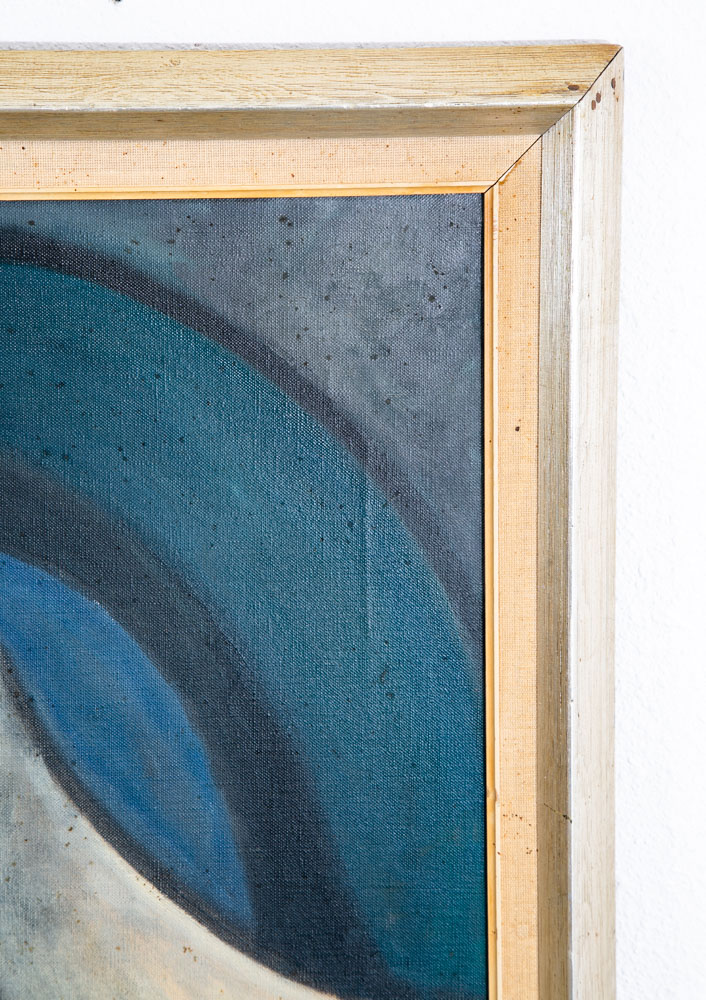 Mid Century Modern Painting Art Abstract Expressionism Blue Black White Signed - Image 7