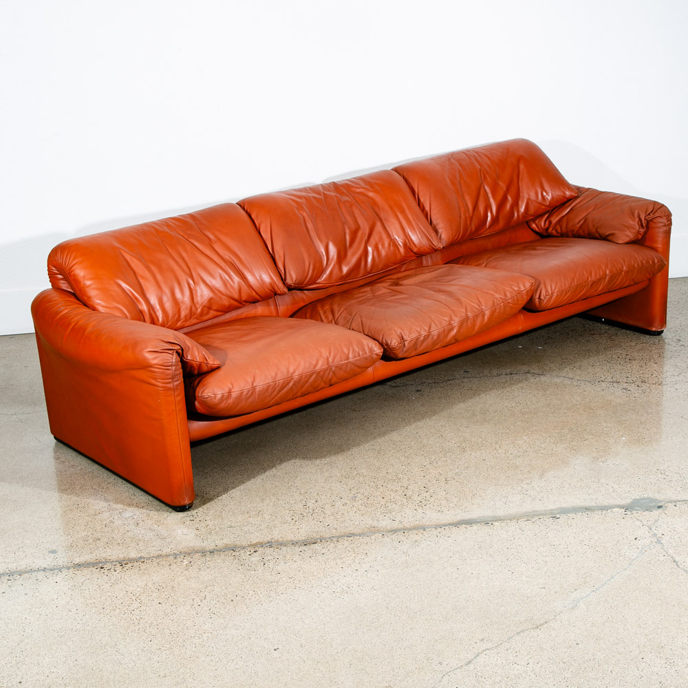 Mid Century Modern Leather Sofa Couch Vico Magistretti Cassina Maralunga Brown - Image 9