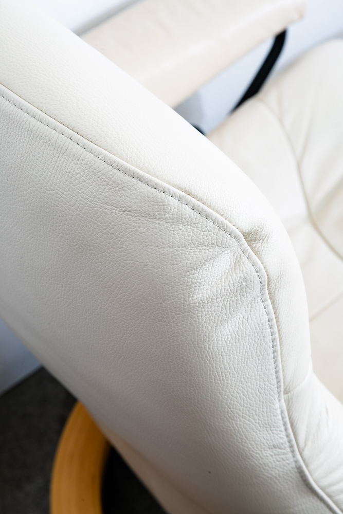 Mid Century Danish Modern Lounge Chair Ekornes Stressless White Ottoman Recliner - Image 7