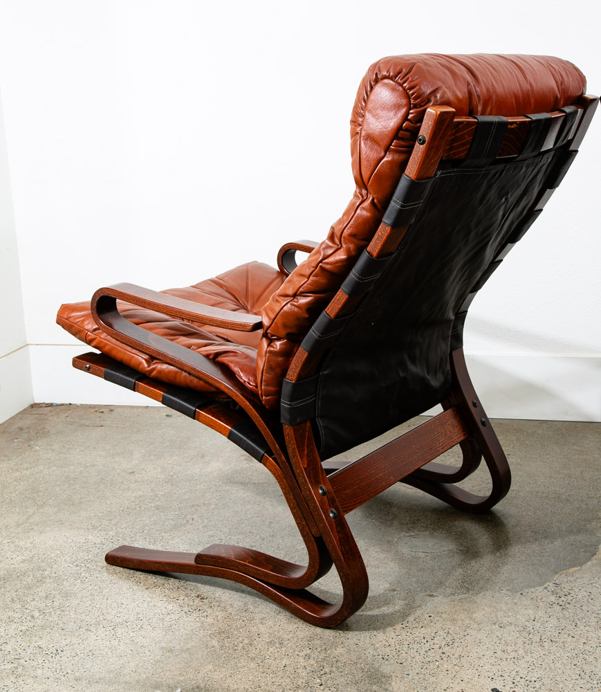 Mid Century Danish Modern Lounge Chairs Brown Leather Bentwood Set Pair Vintage - Image 10