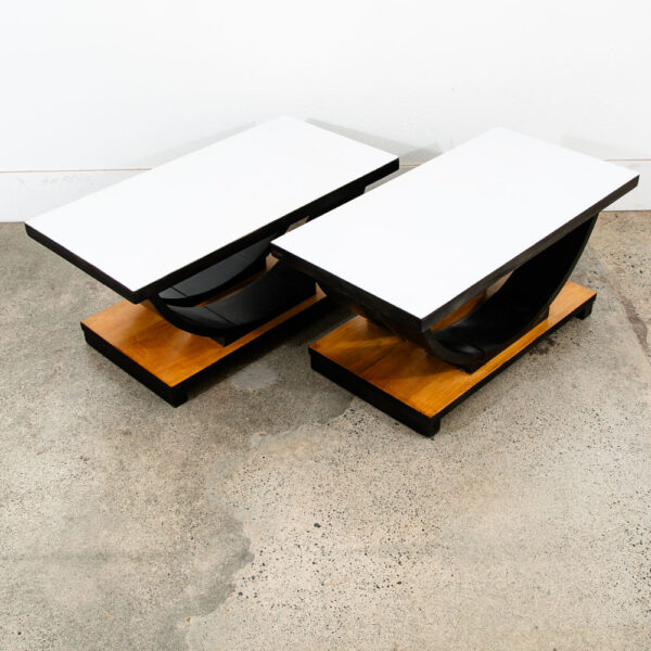 Mid Century Modern Side Tables End Nightstands Art Deco White Black Low Console - Image 4