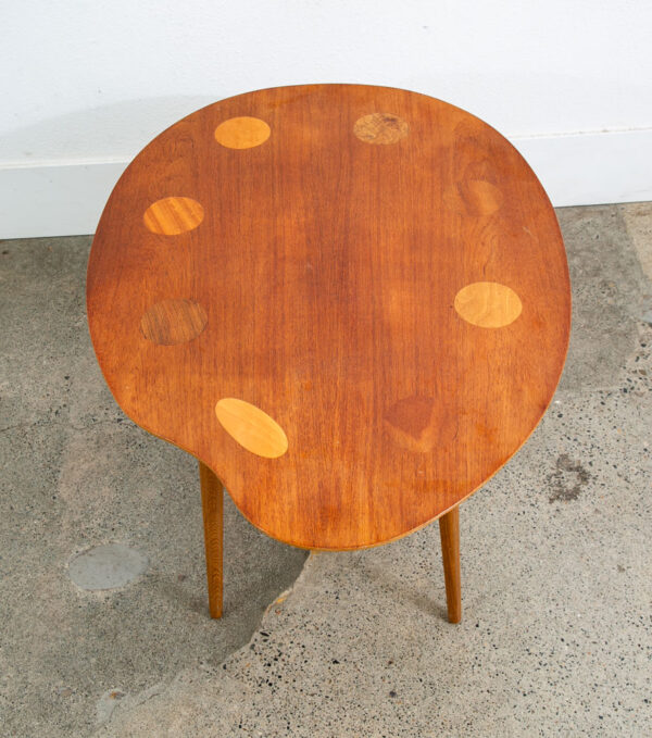 Mid Century Danish Modern End Table Side Teak Round Oak Abstract Easle Palette - Image 7