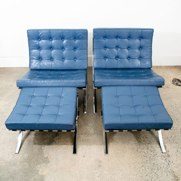 Mid Century Modern Lounge Chair Set Barcelona Alivar Leather Mies Van Der Rohe - Image 2