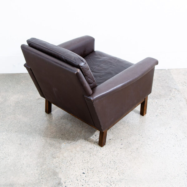 Mid Century Danish Modern Lounge Chair Brown Leather Armchair Denmark Wood Frame - Image 4
