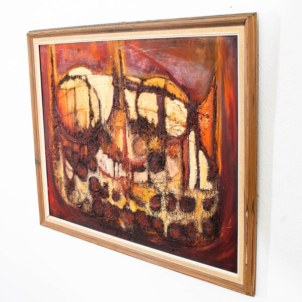 Mid Century Modern Painting Art Abstracted Expressionist Dark Reds Orange Yellow - Image 3