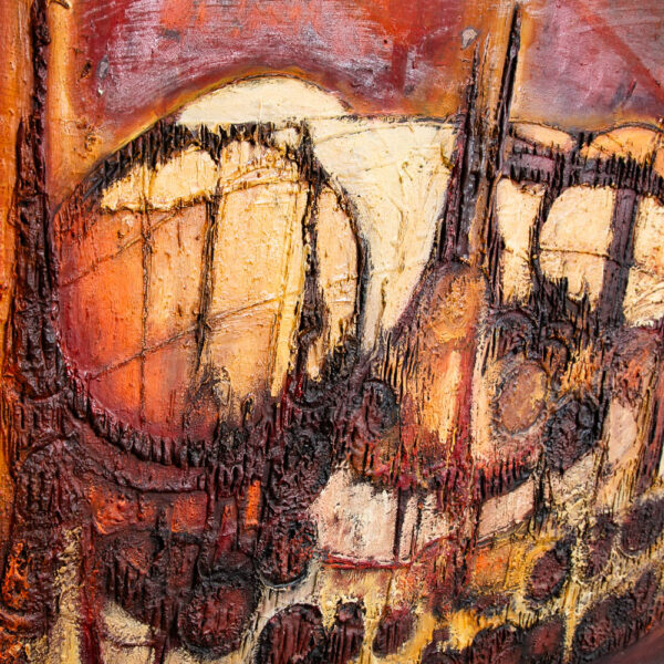 Mid Century Modern Painting Art Abstracted Expressionist Dark Reds Orange Yellow - Image 10