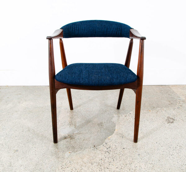 Mid Century Danish Modern Armchair Chair Dining Teak Blue Denim Farstrup Harlev - Image 5