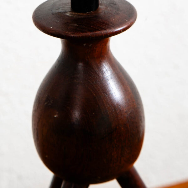 Vintage Mid Century Modern Lamp Teak Turned Wood Round Denmark Tripod Table Mcm - Image 5