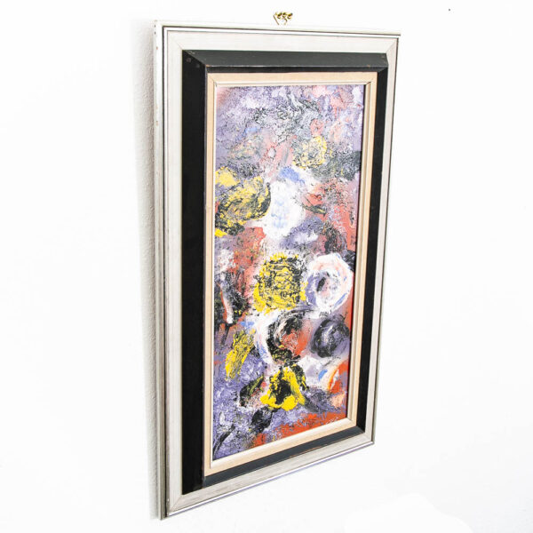 Mid Century Modern Framed Painting Art Abstract Expressionism Purple Black White - Image 2