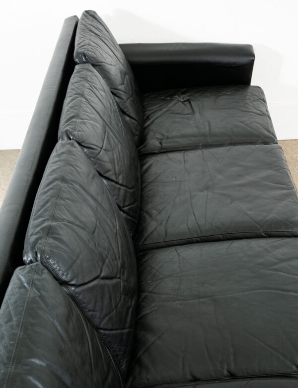 Mid Century Danish Modern Leather Sofa Couch 4 Seater Black Vintage Denmark Mcm - Image 10