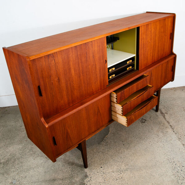 Mid Century Danish Modern Credenza Highboard Teak Sliding Door 3 drawers 2 tier - Image 3