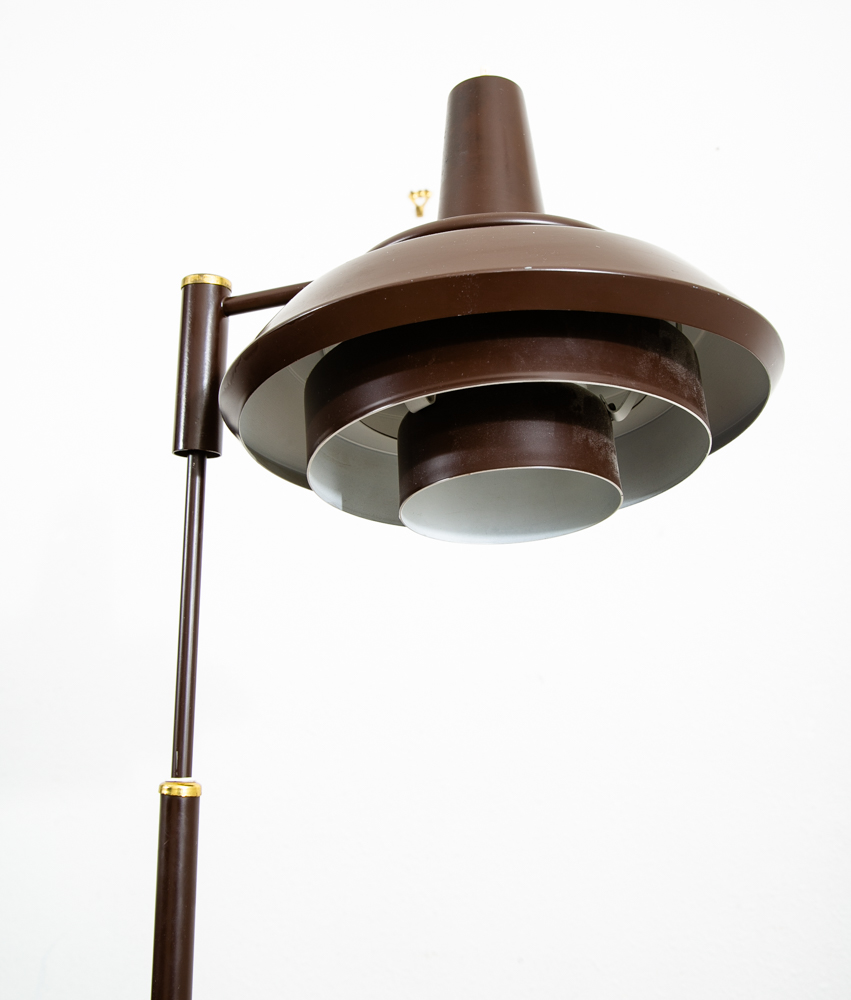 Mid Century Modern Floor Lamp Brown Light Adjustable Brass Vintage Mcm Denmark - Image 6
