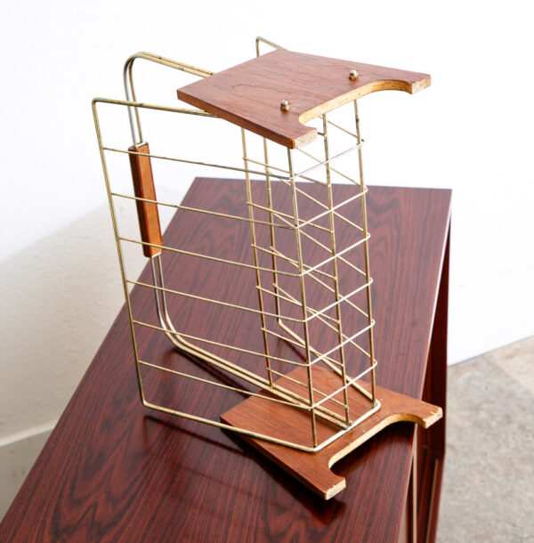 Mid Century Modern Magazine Rack Teak Vintage Danish Handle Denmark Brass Gold - Image 6