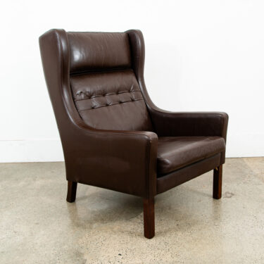 Mid Century Danish Modern Lounge Chair Brown Leather Armchair Denmark High Back Wingback Chocolate