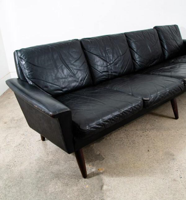 Mid Century Danish Modern Leather Sofa Couch 4 Seater Black Vintage Denmark Mcm - Image 12