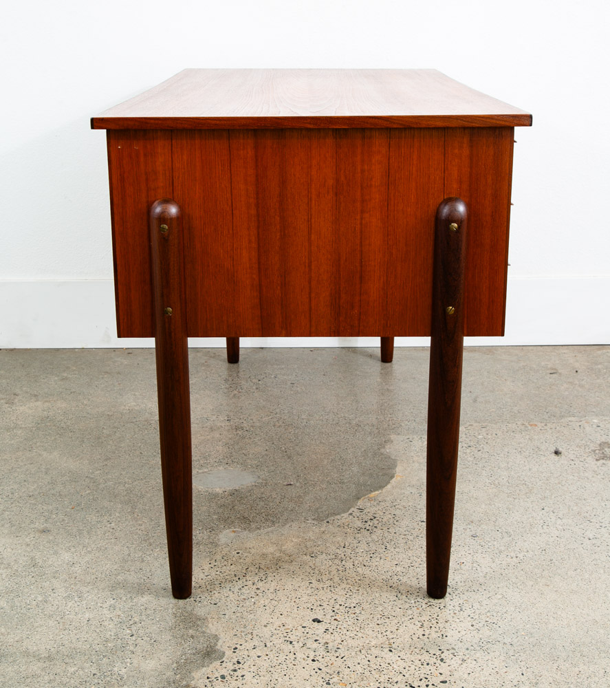 Mid Century Danish Modern Desk Executive Teak 6 Drawer Bookshelf Floating Shelf - Image 5