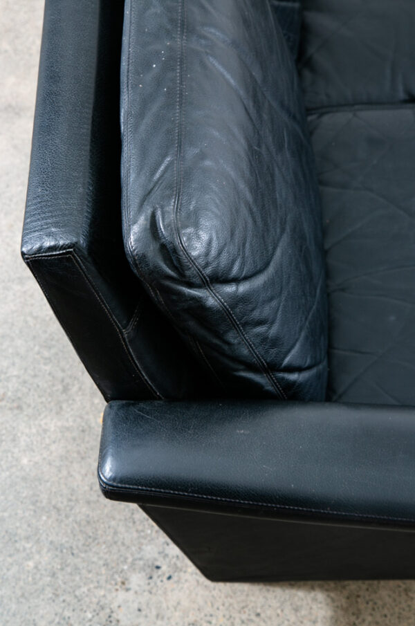 Mid Century Danish Modern Leather Sofa Couch 4 Seater Black Vintage Denmark Mcm - Image 7