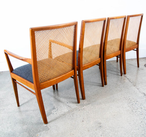 Mid Century Modern Dining Chairs Set 4 Captain Cane High Back Vintage Grey Arm - Image 2