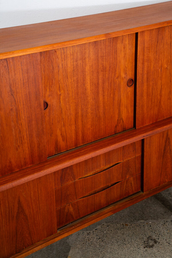 Mid Century Danish Modern Credenza Highboard Teak Sliding Door 3 drawers 2 tier - Image 11