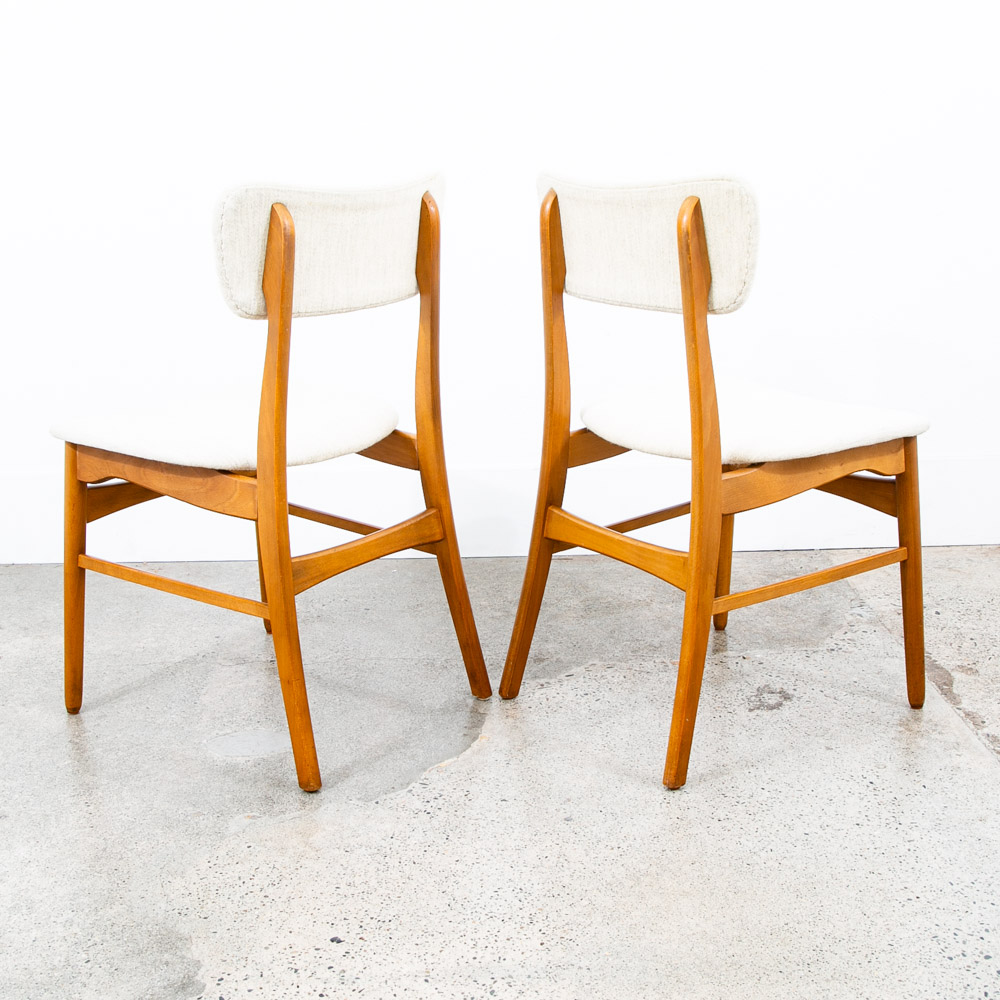 Mid Century Danish Modern Dining Chairs Set 6 White Tweed Wool Mcm High Back Mcm - Image 7