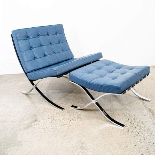 Mid Century Modern Lounge Chair Set Barcelona Alivar Leather Mies Van Der Rohe - Image 7