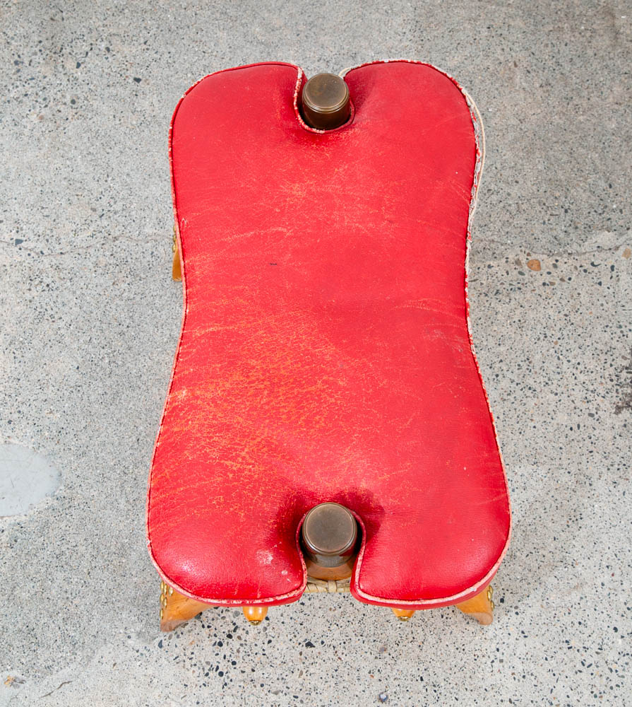 Mid Century Danish Modern Stool Seat Saddle Chair Ottoman Red Leather Vintage - Image 6