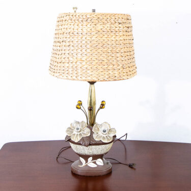 Mid Century Modern Table Lamp Ceramic Floral Studio Designed Brown White Mcm
