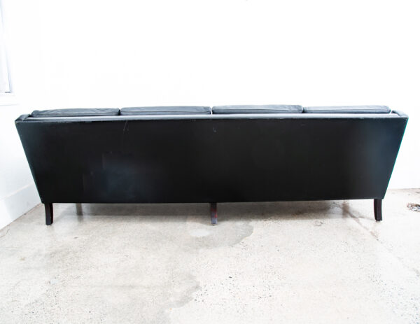 Mid Century Danish Modern Leather Sofa Couch 4 Seat Black Vintage Rosewood Legs - Image 3