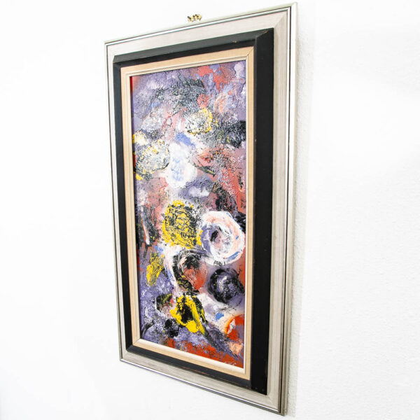 Mid Century Modern Framed Painting Art Abstract Expressionism Purple Black White - Image 8