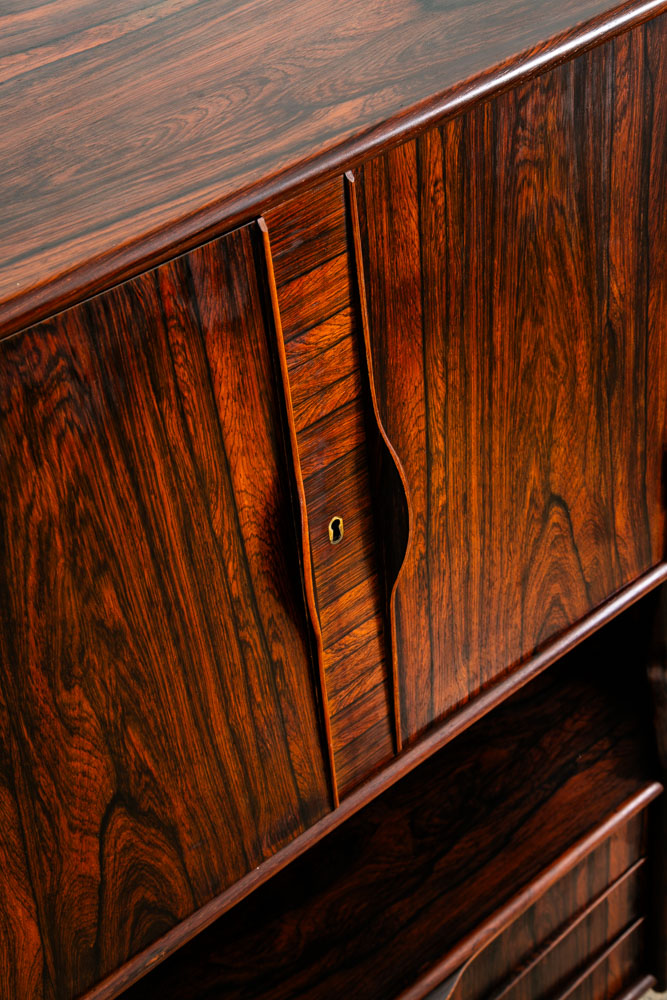 Mid Century Danish Modern Corner Cabinet Rosewood Bar Denmark Drawers Locking VG - Image 8