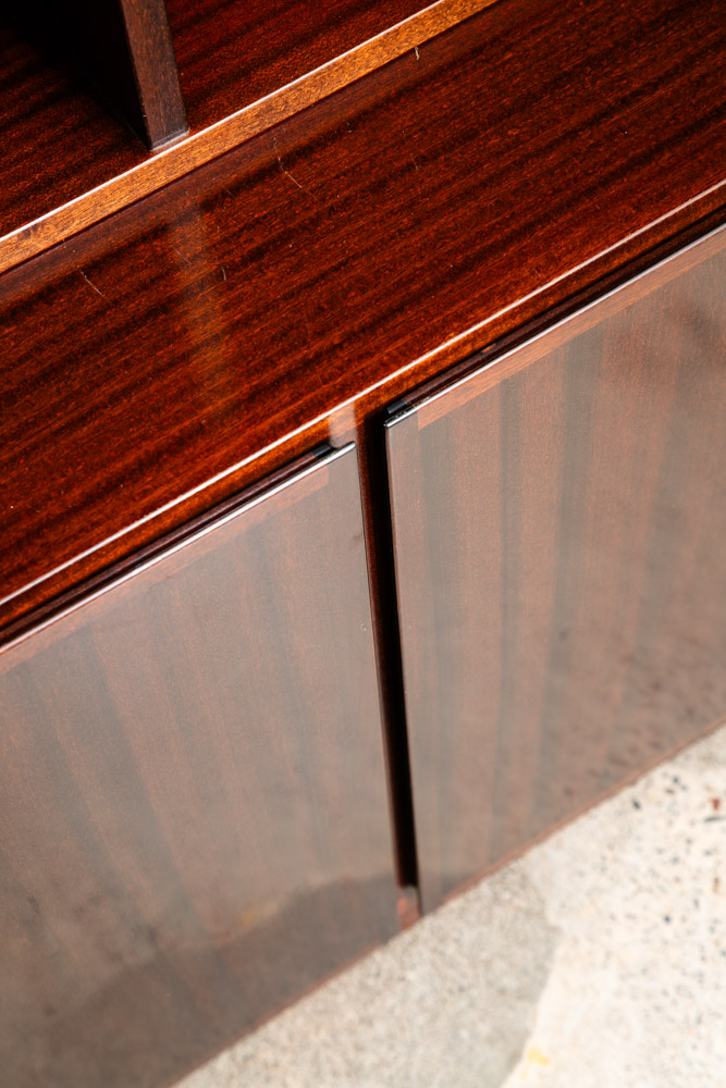 Mid Century Danish Modern Bookshelf Cabinet Mahogany Doors Omann Jun Mcm 2 - Image 11