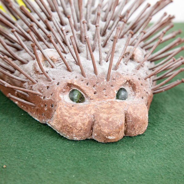 Mid Century Modern Sculpture Mix Media Art Cement Door Stopper Hedgehog Brown - Image 3