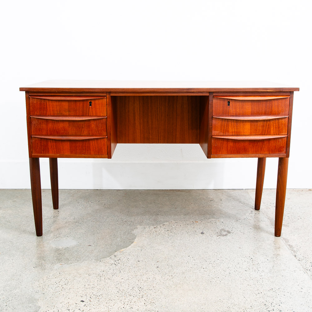 Mid Century Danish Modern Desk Executive Teak 6 Drawer Bookshelf Floating Shelf - Image 2