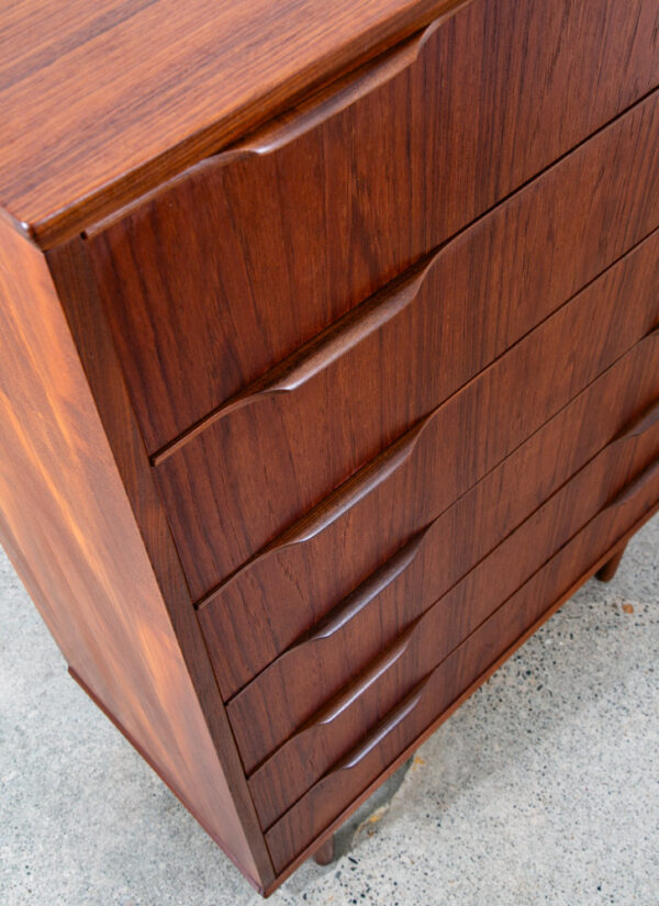 Mid Century Danish Modern Highboy Dresser 6 Drawer Teak Handles Denmark Tall Mcm - Image 7