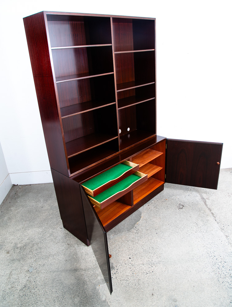 Mid Century Danish Modern Bookshelf Cabinet Mahogany Doors Omann Jun Mcm 2 - Image 4