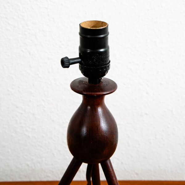 Vintage Mid Century Modern Lamp Teak Turned Wood Round Denmark Tripod Table Mcm - Image 2